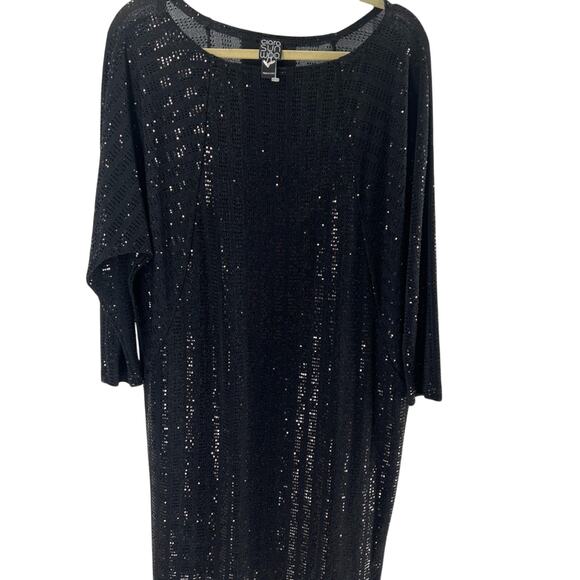 Clara Sun Woo black sequined long sleeve shift dress Sz M - Picture 8 of 11